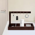 Wonderjune Key Tray for Entryway Table, with 5 Metal Hooks and Wood Base, Vintage Wood Key Tray Stand Holder for Keychain Jew
