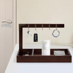 Wonderjune Key Tray for Entryway Table, with 5 Metal Hooks and Wood Base, Vintage Wood Key Tray Stand Holder for Keychain Jew