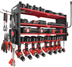 VEVOR Power Tool Organizer with Charging Station, 4-Layer Drill Storage Rack with 8 Drill Holders & Side Pegboard, Garage Too