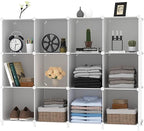 AWTATOS Cube Storage Organizer Storage 12 Cube Bookshelf DIY Plastic Closet Clothes Storage Shelves with Wooden Mallet, Stack