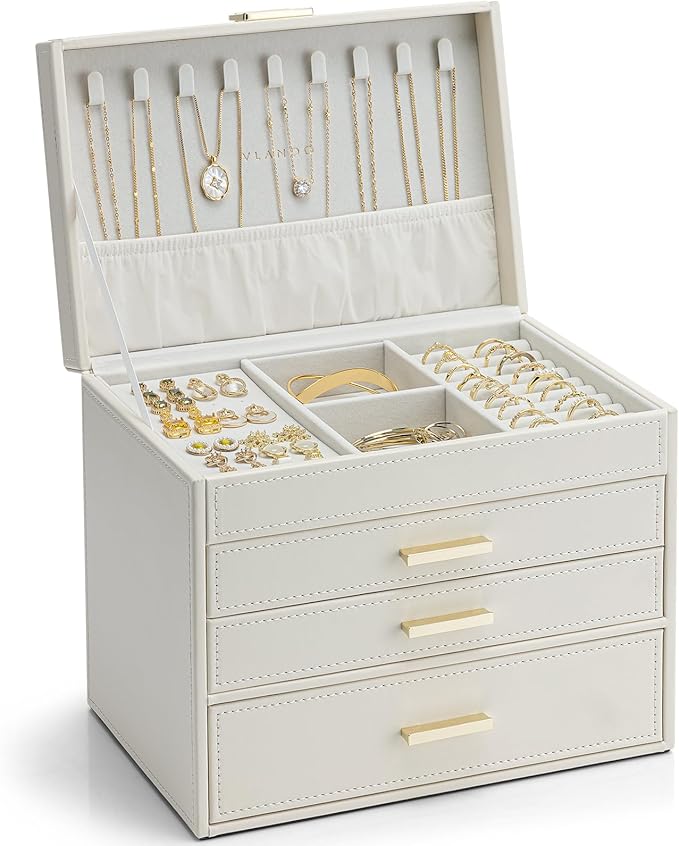 Vlando 4 Layer Large Jewelry Box - Jewelry Holder Organizer, Jewelry Box Organizer for Drawer Necklace Ring Bracelet and Watc