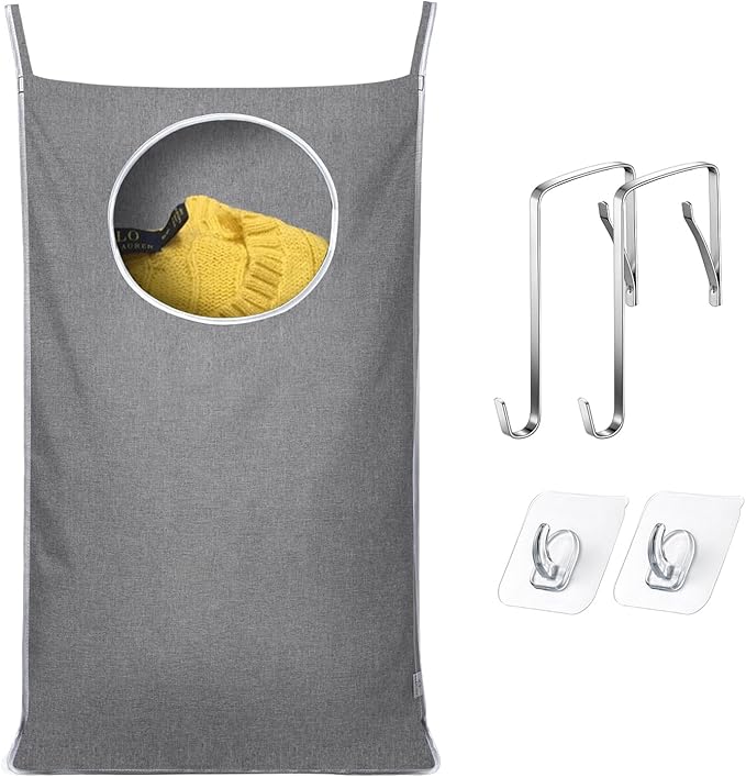 KEEPJOY Hanging Laundry Hamper Bag with 2 Different Types of Hooks, Size 20 x 30 Inch Door Laundry Hamper Storage Bag for Dir