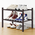 Smiry Shoe Rack, 2 Tier Small Bamboo Shoe Organizer, Stackable Free Standing Wooden Shoe Storage Shelf for Closet, Entryway, 