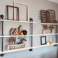 Industrial Pipe Shelving Rustic White Pipe Wall Shelves Industrial Shelves with Wood Planks Floating Shelves 60 Inch Farmhous