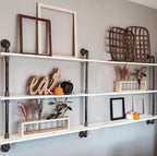 Industrial Pipe Shelving Rustic White Pipe Wall Shelves Industrial Shelves with Wood Planks Floating Shelves 60 Inch Farmhous