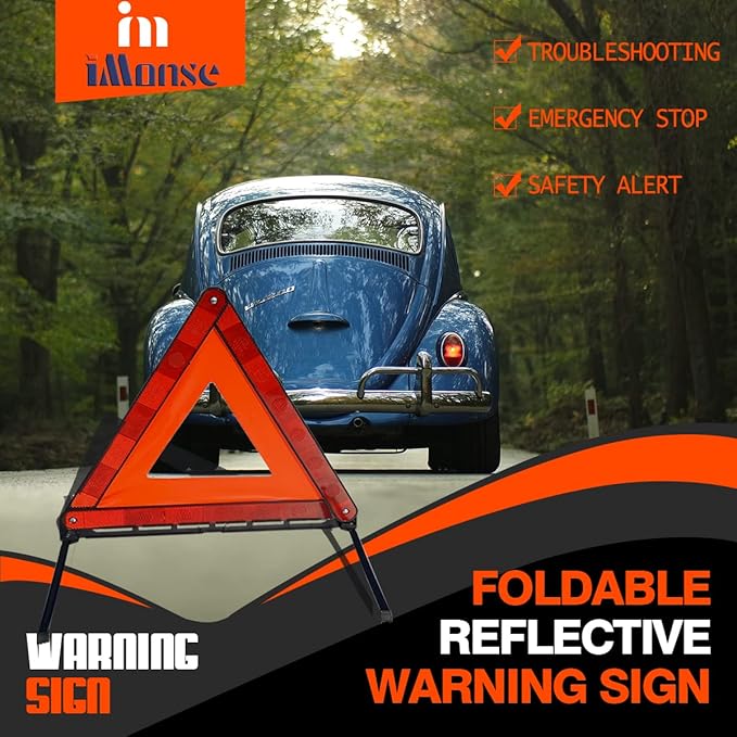 Warning Safety Triangle Kit, Emergency Roadside Warning Reflective Triangle, Foldable with Storage Case for Roadside Breakdow