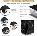 (Large, Black) Reusable Grocery Bag on 5 Wheels, Foldable Rolling Tote Carries Up to 76lb Shopping Trolley, Rolling Bag with 3 Handles, Zipper Clouser Rolling Tote Bag with Wheels for Laundry