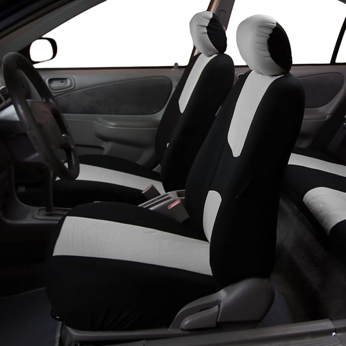 FH Group Flat Cloth Full Set Car Seat Covers Three Row 7 Seater - Universal Fit for Cars, Trucks & SUVs Gray