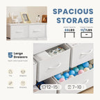 DUMOS Dresser for Bedroom, 5 Storage Drawers, Wide Fabric Closet Chests Organizer Tower Furniture with Wooden Top Metal Frame