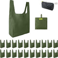 BeeGreen Green Reusable Grocery Bags Wholesale Green Reusable Kitchen Bags Bulk Foldable-Machine Washable with Zipper Storage Pouch 20 Packs