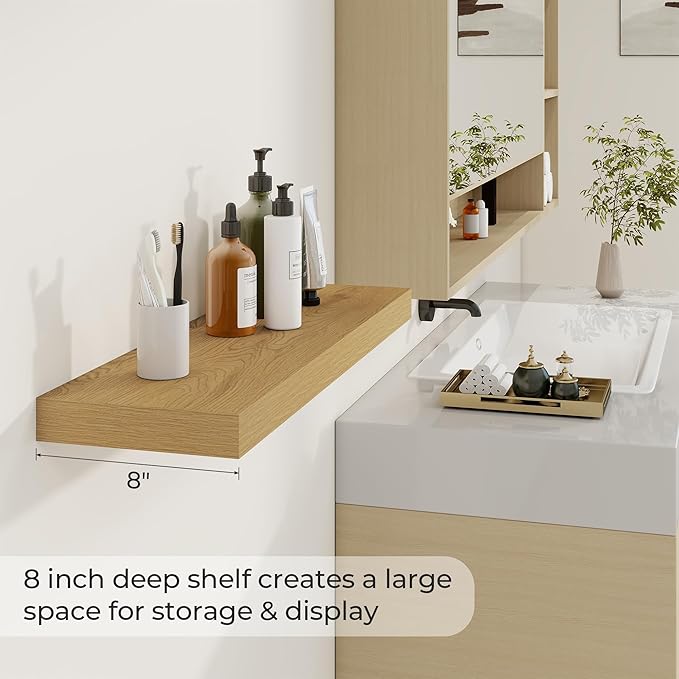 Dreamland 30 Inches Floating Shelves for Wall, 8 Inch Deep Floating Shelves Set of 2, Large Display & Storage Shelf, Wall She