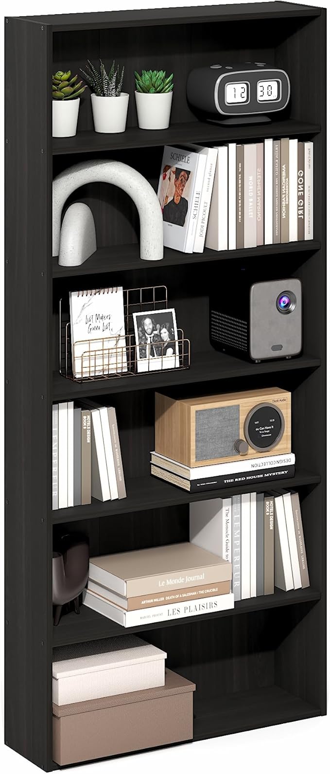 Furinno Basic Book Shelf, 6-Tier Bookcase with Open Shelf, Bookshelf, Cube Storage Organizer, 7 x 24 x 53, for Living Room, B