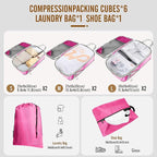 8 Set Compression Packing Cubes for Travel, Expandable Luggage Organizer with Shoe Bag & Laundry Bag - Lightweight Suitcase &