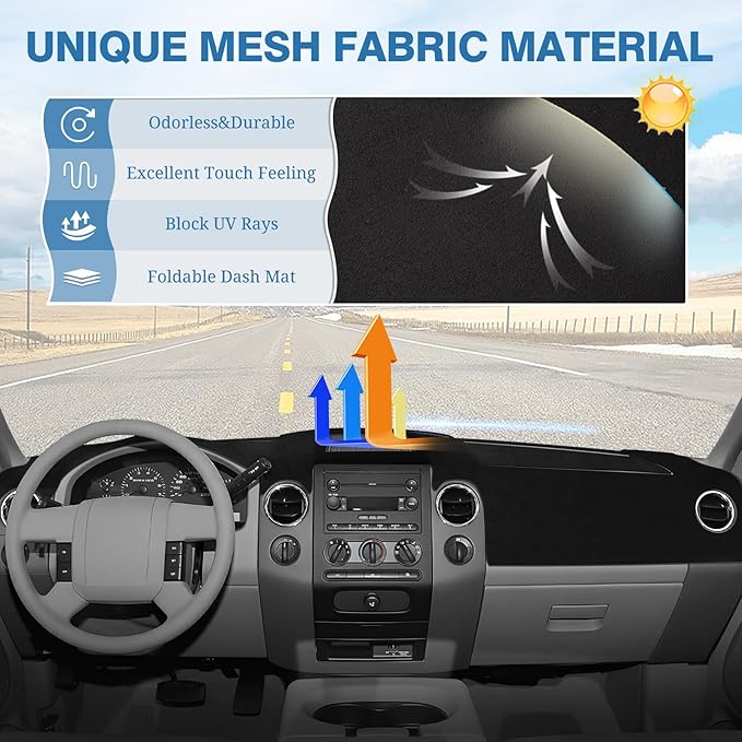 FIILINES Dash Cover for Ford F150 2004-2008, Dashboard Cover F150 Accessories Suede Dash Cover Mat Sunshade Anti-Slip Pad Car