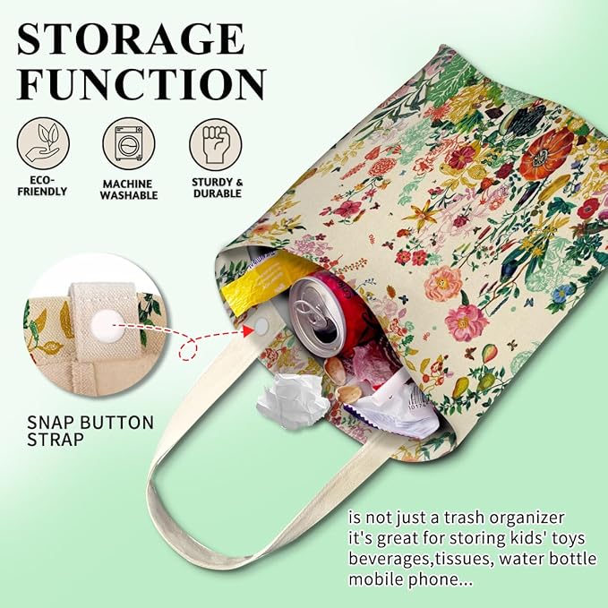 Car Trash Can, Boho Chic Style, Cute Car Organizer, 6L Capacity, Colorful Boho Flowers