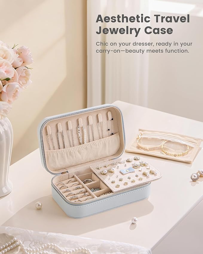 Lolalet Travel Jewelry Case for Women Girls, Travel Jewelry Organizer with Clear Storage Bag Small Portable Jewelry Box for N