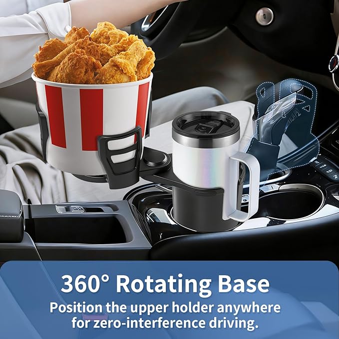 2 in 1 Car Cup Holder Expander, Adjustable Base (2.6-3.9") Dual Cup Holder Extender for Car, Universal Large Drink Holder Ada