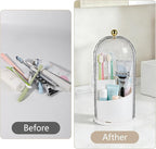 Toothbrush Holder with Cover for Bathroom Countertop, Rotating Organizer for Electric Tooth Brush and Toothpaste, 3-Slot Make
