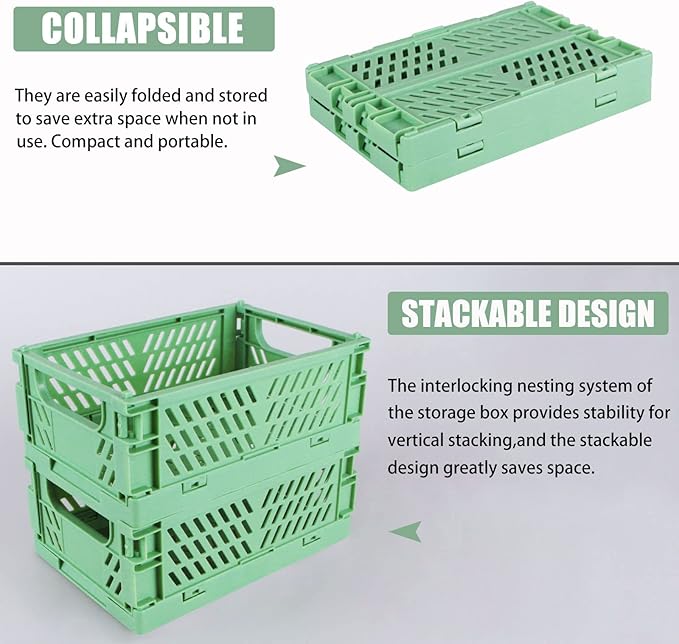 Tixill 2-Pack Mini Foldable Plastic Baskets for Organizing and Storage, Collapsible Storage Crate for Home Kitchen Bedroom Ba