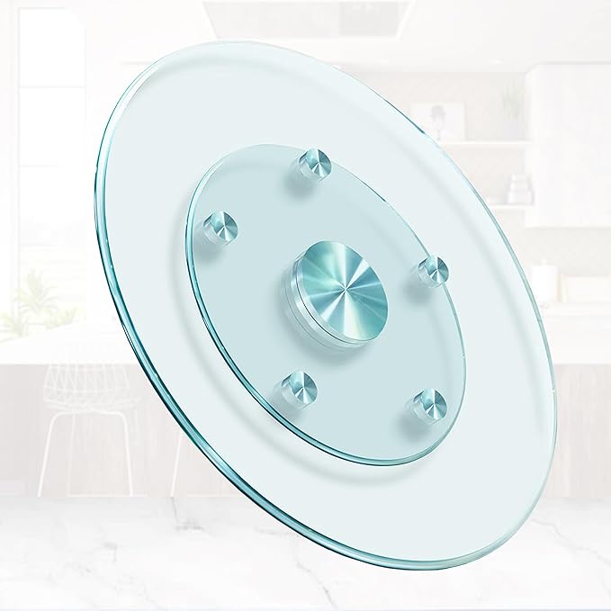 28'' Glass Lazy Susan Turntable Dining Table, 360° Large Round Serving Plate Tabletop Rotating Tray with with 6 Elegance Assi