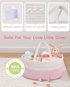 Maliton Diaper Caddy for Baby Girl-Cotton Rope Diaper Caddy, Diaper Organizer for Changing Table, Portable Baby Basket for St