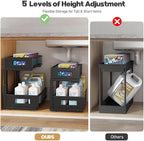 Under Sink Organizer, 2-Tier Dual Pull Out Cabinet Organizer Drawers With Smooth Circular Rail, Large Capacity Metal Mesh Sli