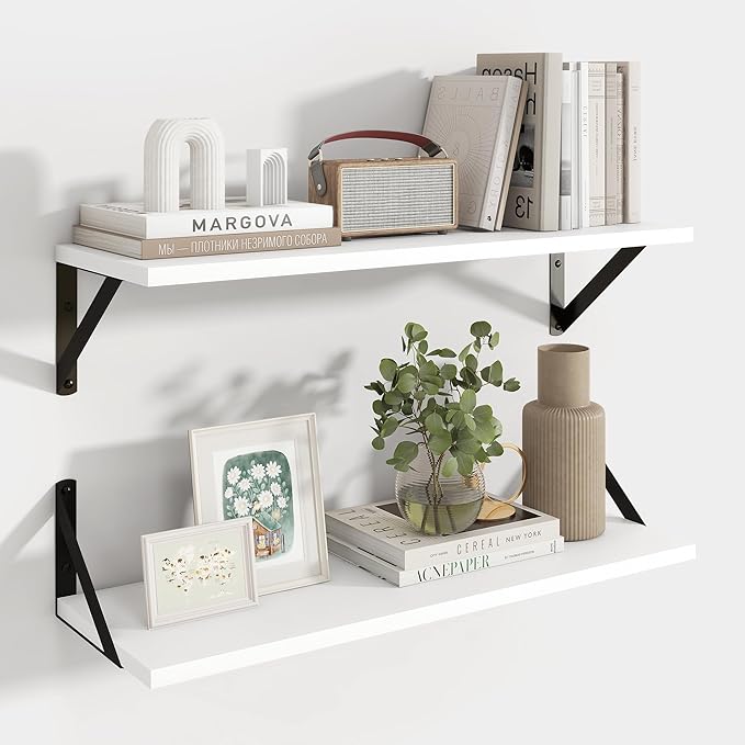 Axeman White Floating Shelves for Wall 24 Inch | 8 Inch Deep Wood Floating Shelves Set of 2 | 24W x 8D Rustic Wall Shelves fo