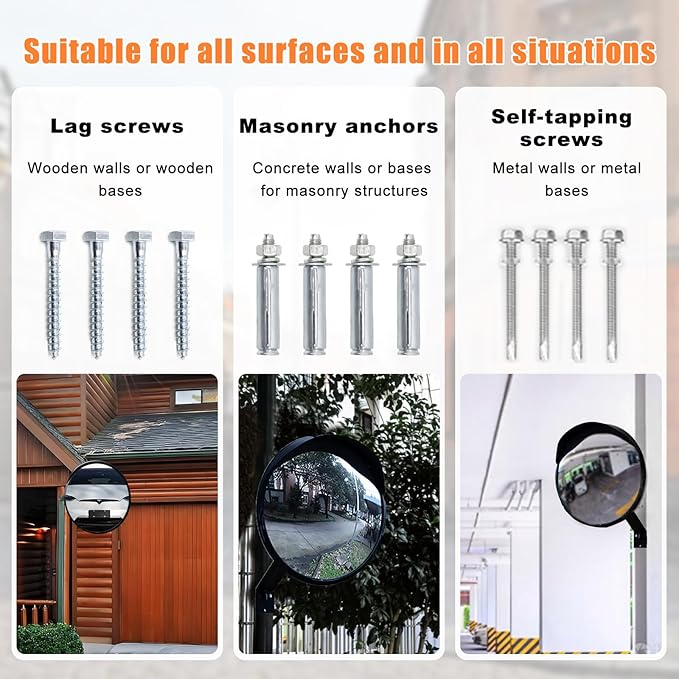 CNQLIS 12 Inch Convex Mirror Outdoor with Adjustable Wall Fixing Bracket,Blindspot Traffic Mirror for Driveway Garage Park Outdoor Wide Angle View Curved Security Blind Spot Mirrors（2Pcs）