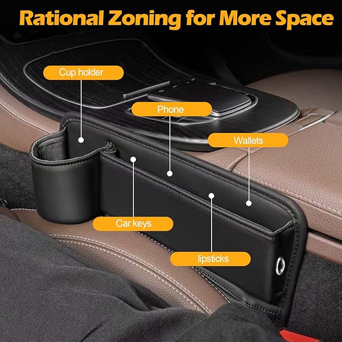 2 Packs Car Seat Gap Filler, Leather Car Seat Gap Organizer, Car Storage Box for Holding Phone, Sunglasses, Keys, Car Accessories fit Auto SUV Truck fit for Driver/Passenger Seat (Black)
