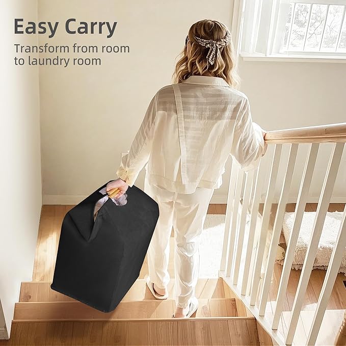STORAGE MANIAC 2-Pack Large Laundry Hamper, 100L (26.4 Gal) Collapsible Laundry Basket with Bamboo Handles, Freestanding Wate