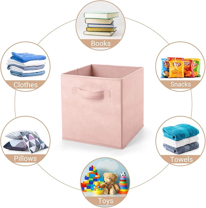 MaidMAX Fabric Storage Bins 10.5×10.5×11, Foldable Cloth Cube Storage Bins for Home Bedroom Closet Drawers Organizer, Pink, S