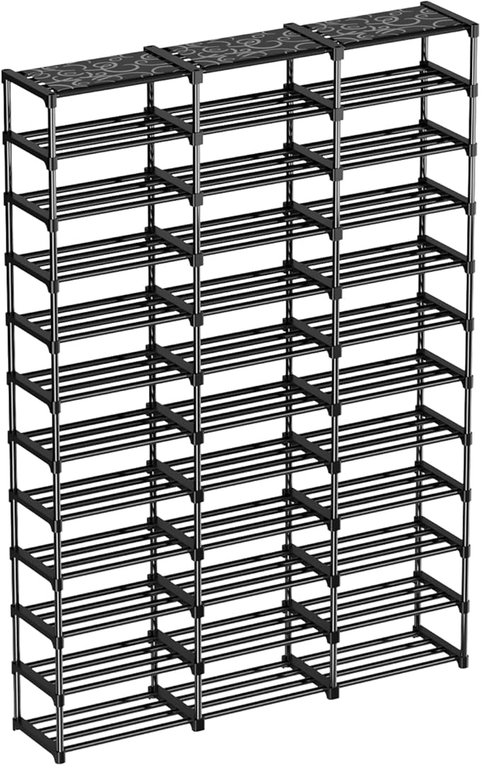 Mavivegue 3 Row 12 Tiers Shoe Rack, Large Storage Space, Metal Shoe Rack Organizer for Entryway, Closet, Bedroom, Garage,Blac