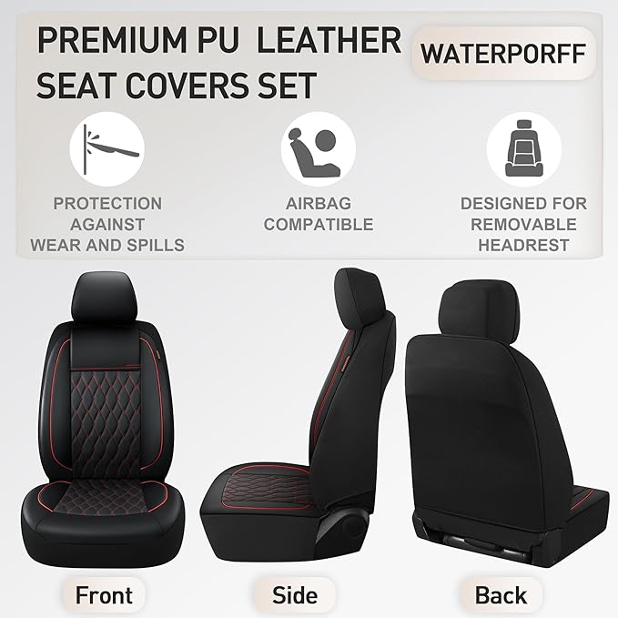 CAROMOP Faux Leather Car Seat Covers Full Set,Luxury and Comfortable Covers for Cars,Split Bench Compatible Car Interior Cove