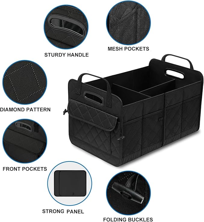 Car Trunk Organizer, 75L Large Capacity Waterproof Auto Storage with Non-Slip Bottom Strips, Collapsible Cargo Organizer for Su