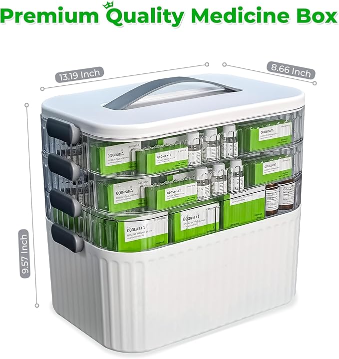 Multi-Tier Medicine Storage Box with Handle | Portable First Aid Organizer for Home, Office & Travel | Large Pill Storage Cab