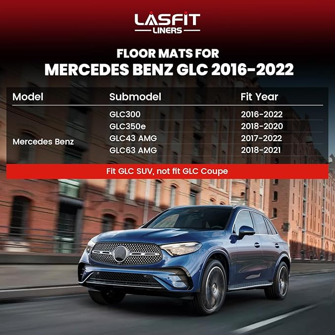LASFIT Floor Mats & Cargo Mat for Mercedes Benz GLC 2016-2022 GLC300 / GLC350e / GLC43 AMG / GLC63 AMG (Not Fit Coupe), All Weather TPE Floor Liners Fit for GLC Car Mats, 1st & 2nd Row & Trunk Mat
