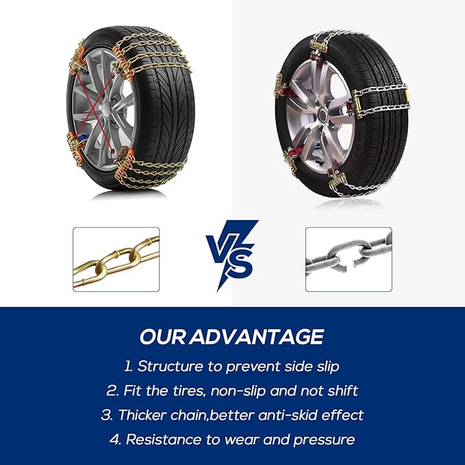 Snow Tire Chains for Car SUV Pickup Trucks, Universal Car Snow Chains, Snow Traction for Tires, Fit for Tire Width 195 205 21