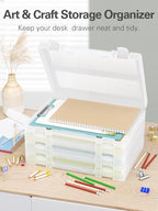 Denkee Large Paper Storage Box, 4 Pack Plastic Scrapbook Paper Storage Organizer with Handle for A4, 8.5 x 11 US Letter, Port