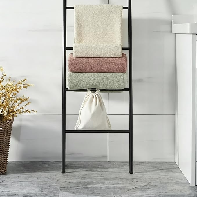 6-Tier Blanket Ladder 68 Inch Wall-Leaning Towel Rack for Living Room and Bedroom, Easy Assembly - Black