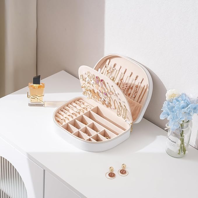 ProCase Travel Size Jewelry Box, Large Portable Seashell-Shaped Jewelry Case, 2 Layer Jewelry Organizer in PU Leather for Wom