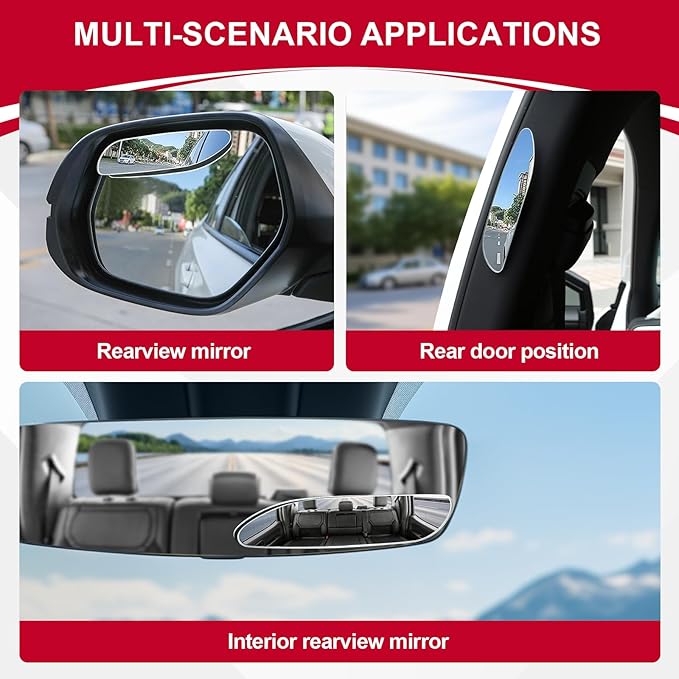 LivTee Long Blind Spot Mirror, Strip HD Glass Frameless Convex Rear View Mirrors Exterior Accessories with Wide Angle Adjustable Stick for Car SUV and Trucks, Pack of 2