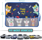 2 Pack Car Window Shade for Baby, Blackout Car Sun Shades with Storage Pockets, 7 Suction Cups, Blue, Cute Patterns for Sun/Heat/UV Rays Protection, Standard Passenger Cars