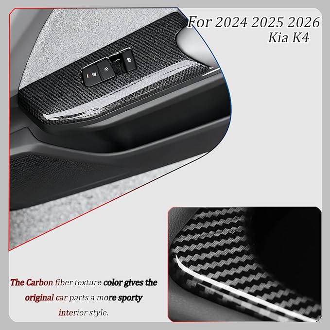 Window Control Panel Cover,for Kia K4 2024 2025 2026, Door Panel Cover,Power Windows Trim - Carbon Fiber Protective Accessories