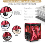(Medium, Red) Reusable Grocery Bag on 4 Wheels, Foldable Rolling Tote Carries Up to 66lb Shopping Trolley, Rolling Bag with 3 Handles, Zipper Clouser Rolling Tote Bag with Wheels for Laundry
