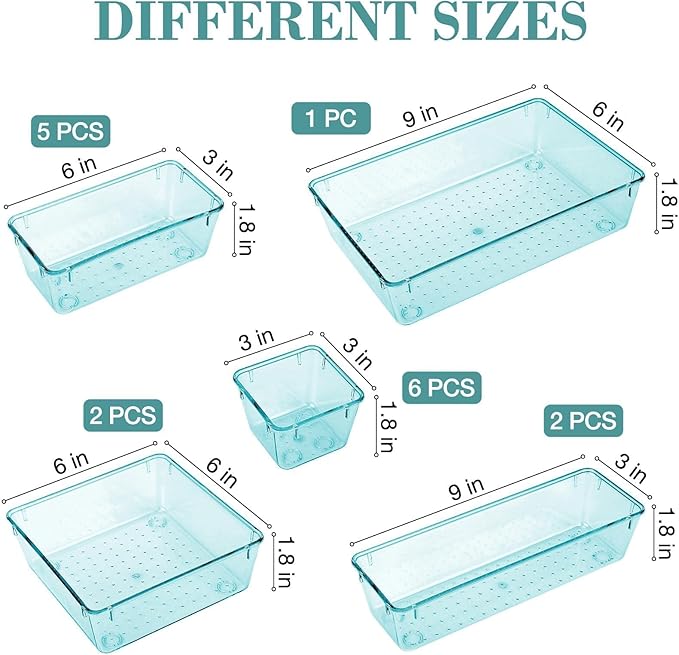 StorMiracle 16 PCS Drawer Organizer Set, 5 Varied Size Bathroom and kitchen Drawer cabinet organizer Trays, Clear Storage Bin