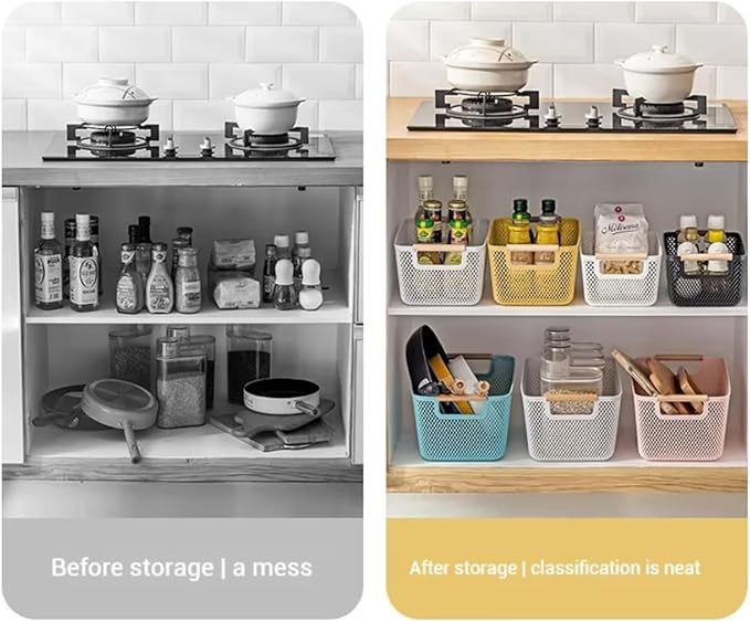 AJIODA Metal Mesh Steel Basket, Large Wire Storage Organizer Basket Multi-function Hanging Kitchen Baskets with Wood Handle f