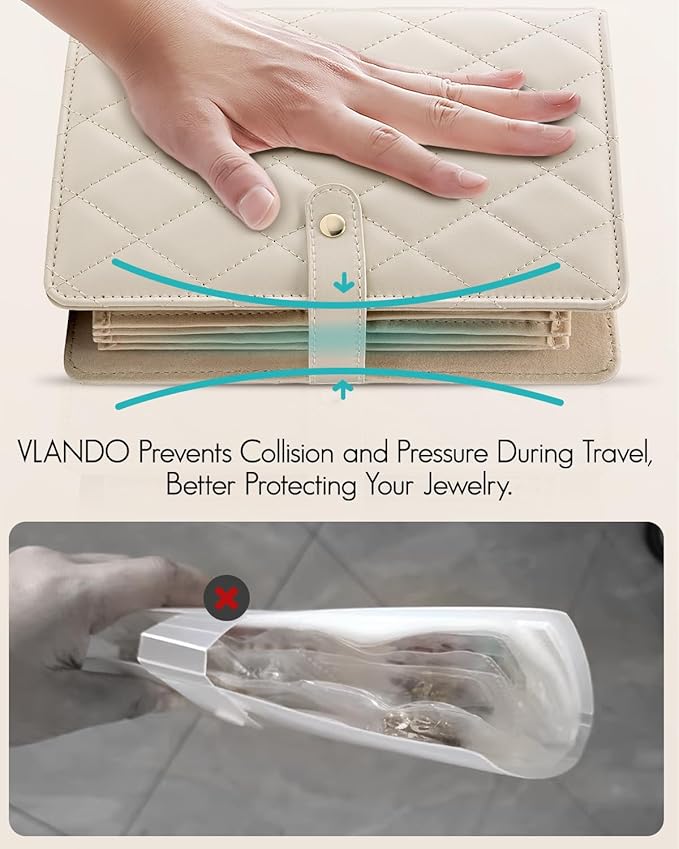 VLANDO Travel Jewelry Organizer Case,Valentines Gift,Jewelry Storage Book Ring Binder with Clear Zipper Velvet Jewelry Pouche