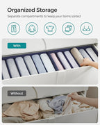 SONGMICS Set of 2 Large Size Wardrobe Clothes Organizers, 6-Compartment Foldable Drawer Organizers with Handles, 16.5 x 11.8 