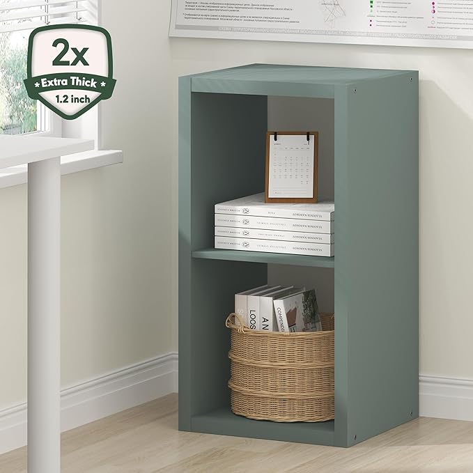 Furinno Cubicle Book Shelf, 2-Cube Bookshelf, Extra Thick Frame Horizontally & Vertically Reversible Bookcase with Open Back,