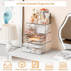 Yieach Acrylic Make up Organizers for Counter,Desk and Vanity,4 Pack Stackable Bathroom Counter Organizer with Drawers,Large 
